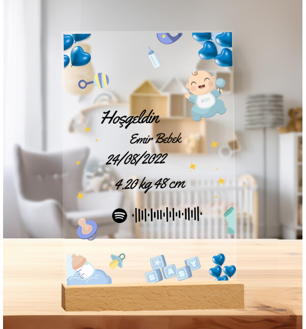 Kişiye Özel Mesajlı Kendin Tasarla Spotify Şarkı Barkodlu Erkek Bebek Doğum Günü Hediyesi Doğum Günü Parti Masa Süsü Fotoğraf Çerçevesi