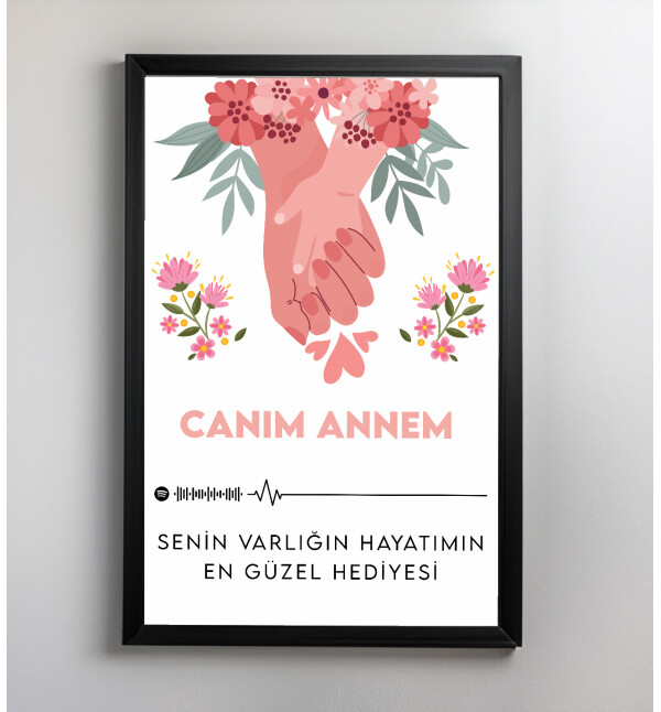Kişiye Özel Mesajlı ve Spotify Barkodlu Canım Annem Tasarım 21x30 Fotoğraf Anı Çerçevesi