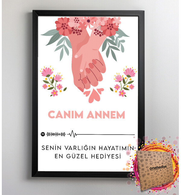 Kişiye Özel Mesajlı ve Spotify Barkodlu Canım Annem Tasarım 21x30 Fotoğraf Anı Çerçevesi
