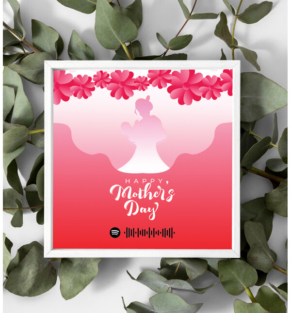 Kişiye Özel Mesajlı ve Spotify Kodlu Tasarım Beyaz Kare Fotoğraf Anı Çerçevesi