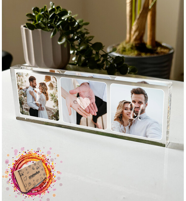 Kişiye Özel Tasarlanan 3 Fotoğraflı Baş Harf Tasarım Kalın Akrilik Masaüstü Fotoğraf Çerçevesi Plaket Hediye