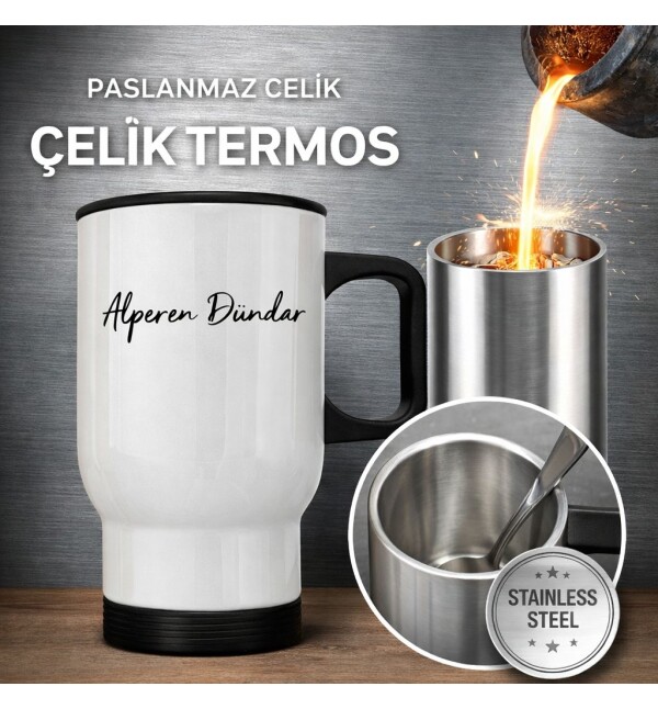 Kişiye Özel Tasarlanan 480 Ml Çelik Termos Defter Filtre Kahve Motto Kart Hediye Sepeti