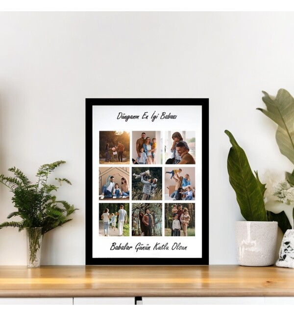Kişiye Özel Tasarlanan 9 Fotoğraflı ve Dünyanın En İyi Babası Mesajlı Fotoğraf Çerçevesi