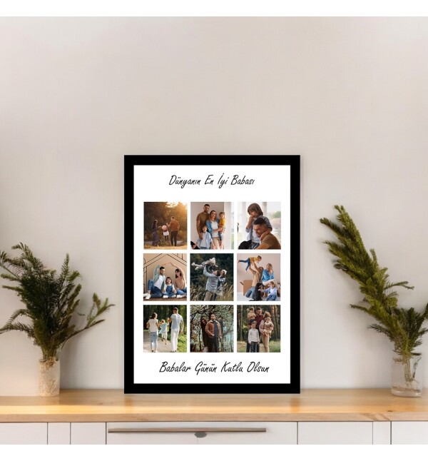 Kişiye Özel Tasarlanan 9 Fotoğraflı ve Dünyanın En İyi Babası Mesajlı Fotoğraf Çerçevesi