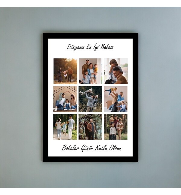 Kişiye Özel Tasarlanan 9 Fotoğraflı ve Dünyanın En İyi Babası Mesajlı Fotoğraf Çerçevesi