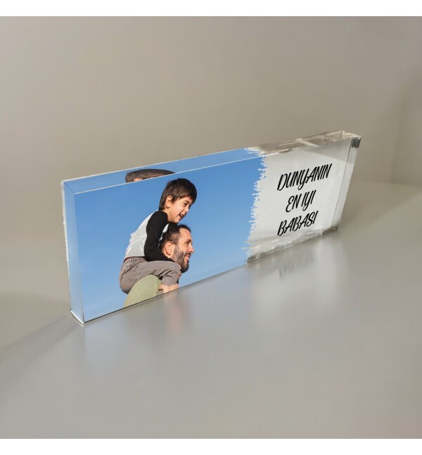 Kişiye Özel Tasarlanan Fotoğraflı Mesajlı Kalın Akrilik Masaüstü Fotoğraf Çerçevesi Plaket