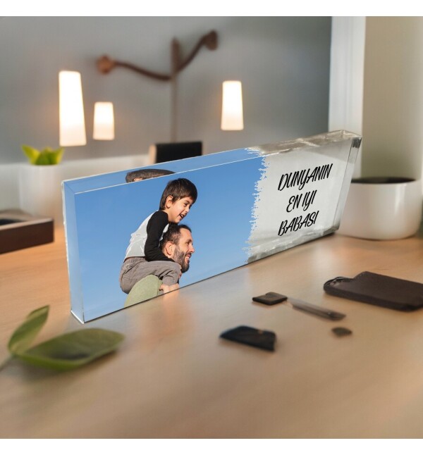Kişiye Özel Tasarlanan Fotoğraflı Mesajlı Kalın Akrilik Masaüstü Fotoğraf Çerçevesi Plaket