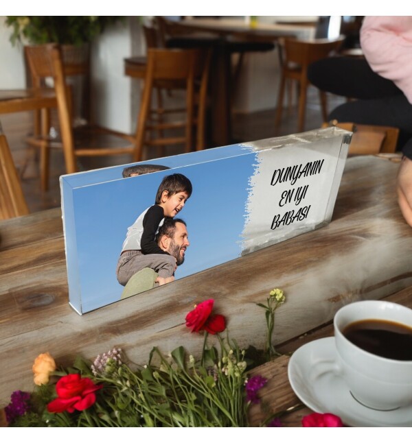 Kişiye Özel Tasarlanan Fotoğraflı Mesajlı Kalın Akrilik Masaüstü Fotoğraf Çerçevesi Plaket