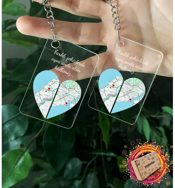 Kişiye Özel Tasarlanmış Mesajlı 2 Farklı Şehir Tasarım 2 Adet Anahtarlık