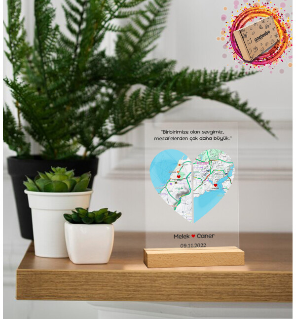 Kişiye Özel Tasarlanmış Mesajlı 2 Farklı Şehir Tasarım Masaüstü Plak Fotoğraf Çerçevesi