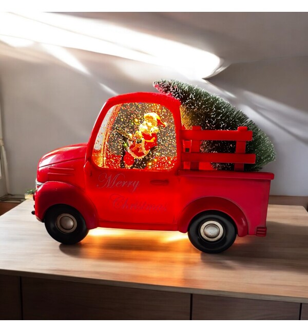 Premium Mega Boy Kar Küresi Serisi Ağaç Taşıyan Pickup Noel Yeni Yıl Yılbaşı Hediyesi Kar Küresi