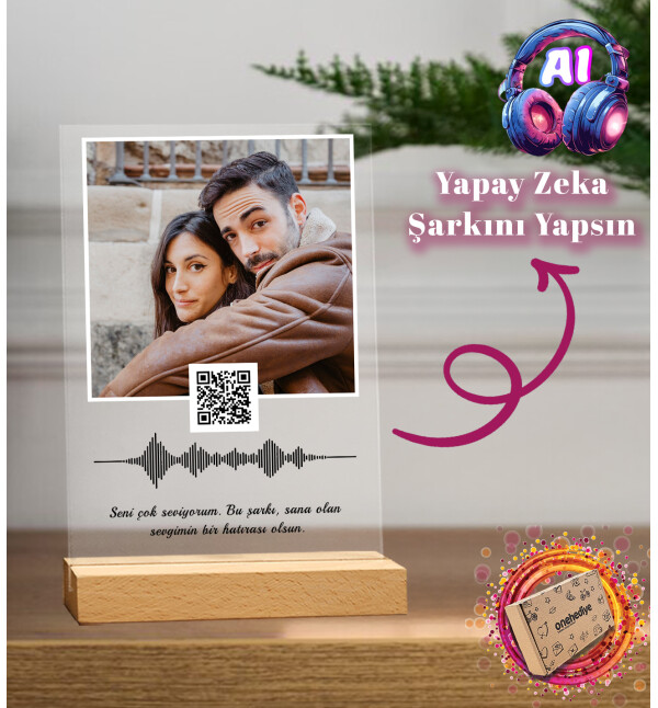 Yapay Zeka Şarkınızı Üretsin Barkodlu Fotoğraflı Masaüstü Plak Fotoğraf Çerçevesi 17x11cm