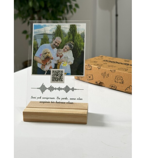 Yapay Zeka Şarkınızı Üretsin Barkodlu Fotoğraflı Masaüstü Plak Fotoğraf Çerçevesi 17x11cm