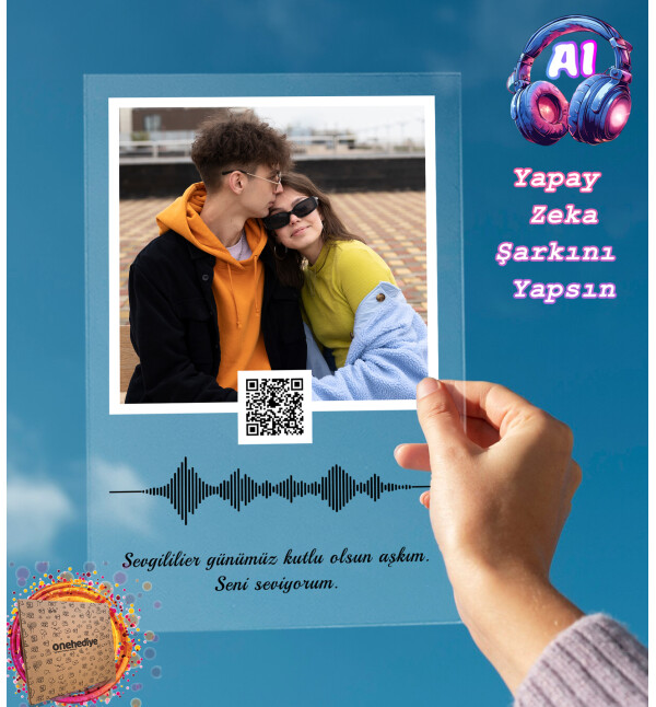 Yapay Zeka Şarkınızı Üretsin Barkodlu Fotoğraflı Mesajlı Masaüstü Pleksi Fotoğraf Çerçevesi 21x30