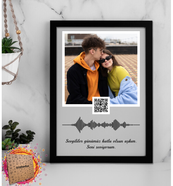 Yapay Zeka Şarkınızı Üretsin Barkodlu Fotoğraflı Mesajlı Siyah Fotoğraf Çerçevesi 21x30